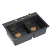 Quadron MARC 120 WORKSTATION GraniteQ zlewozmywak 2-komorowy 760*500*235 mm black diamond + syfon push to open + dozownik + deska + wkładka / elementy miedziane HQC7650U8PVDC1